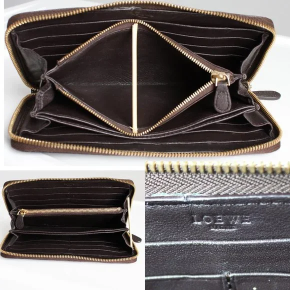 LOEWE Madrid Zippy Wallet Brown Textured Epi Leather Luxury Vintage Rare
